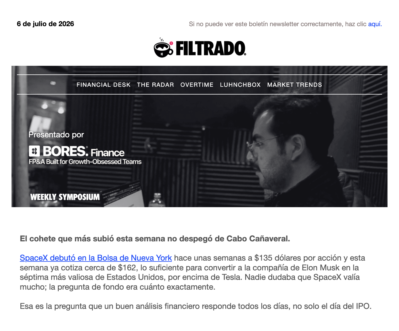 Filtrado Newsletter Bores Finance